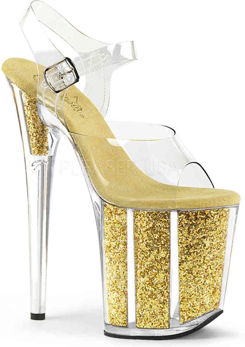 EU 36 = US 6 | FLAMINGO-808G | 8 Heel, 4 PF Ankle Strap Sandal w/Glitter-filled Bottom